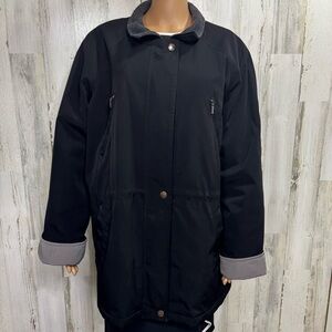 Nautica Black Long Zip-Front Plus Size Coat